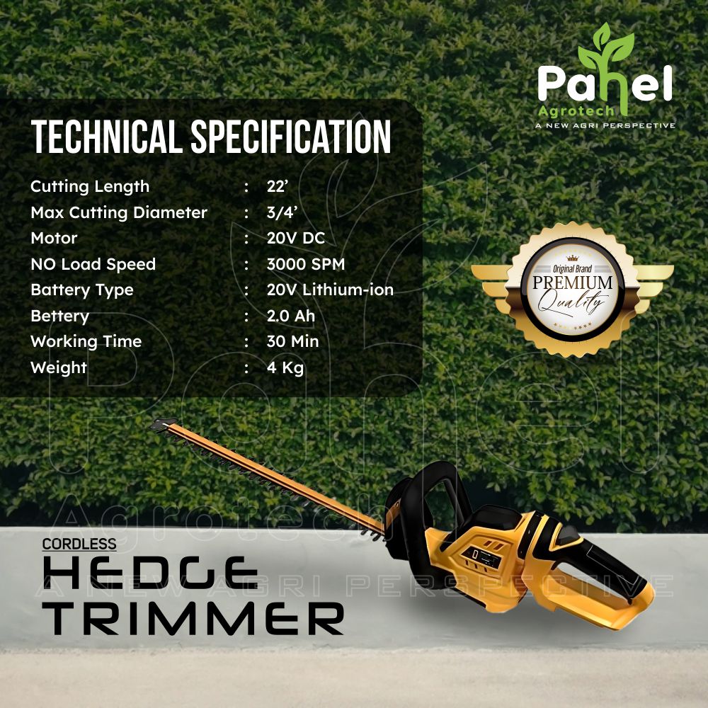 Pahel 20V Battery type Hedge Trimmer with 22 inches Blade (Battery & Charger Included)