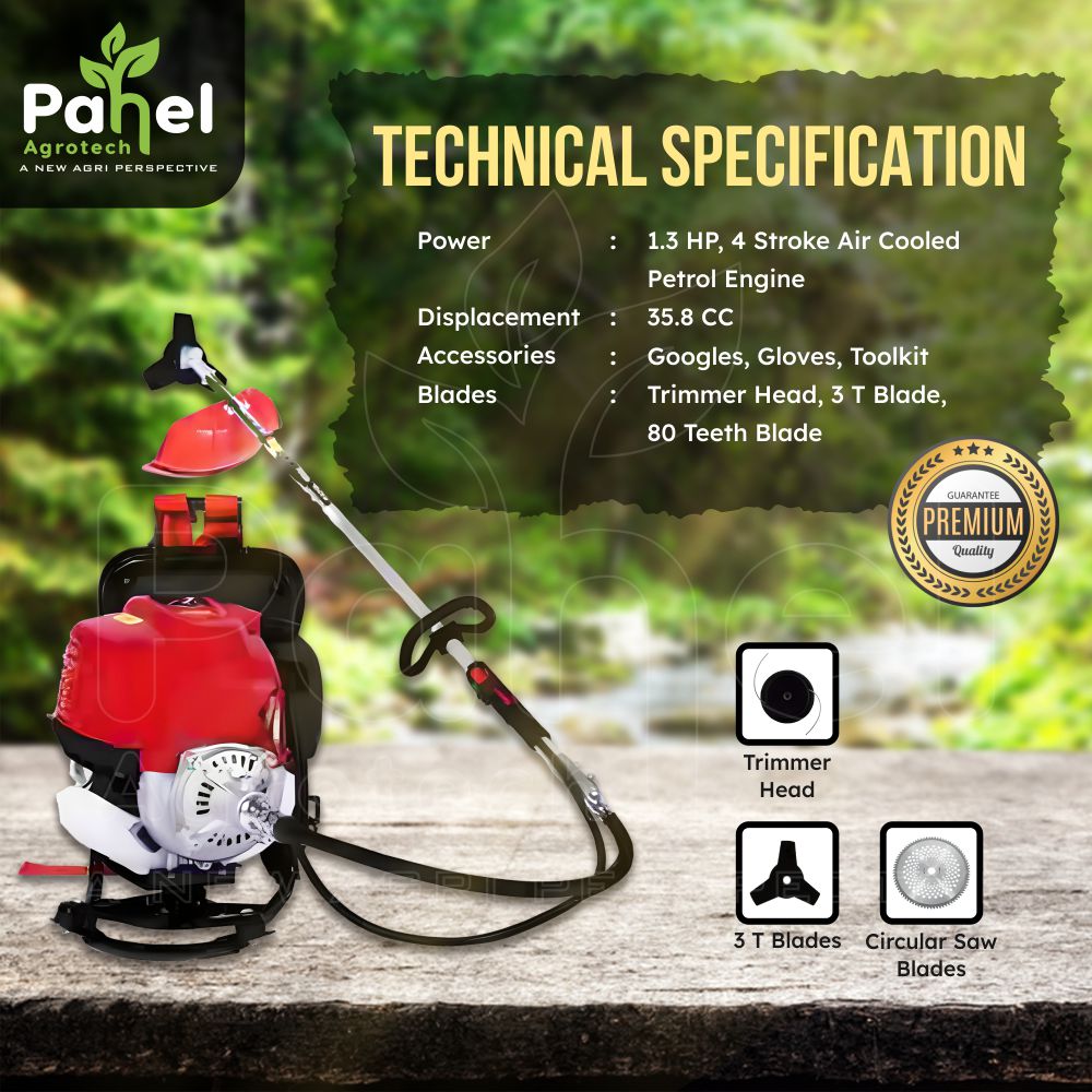 Pahel Brush Cutter with backpack harness and attachments