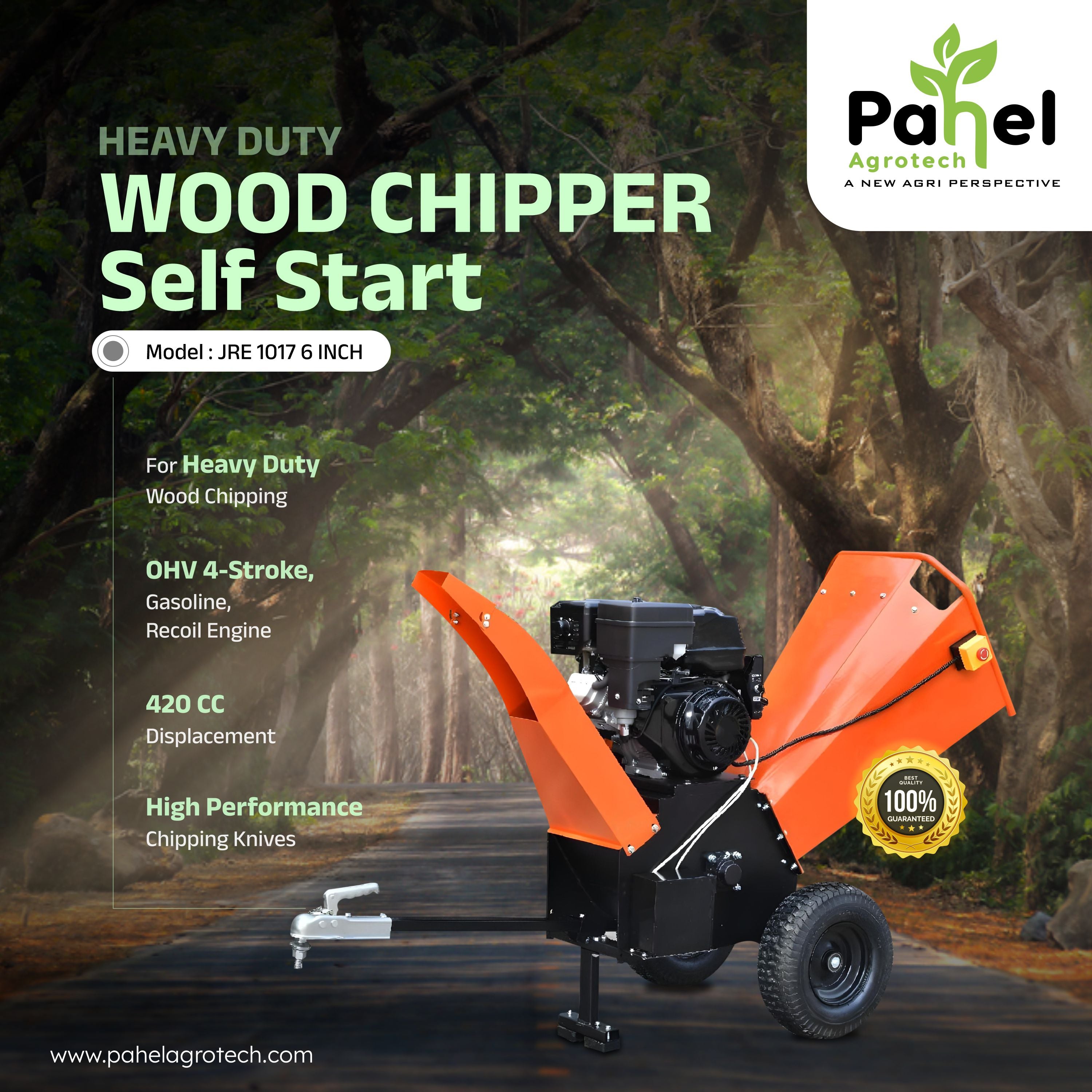 15 HP Self Start Petrol Wood Chipper Shredder – User-Friendly High-Capacity Chipper