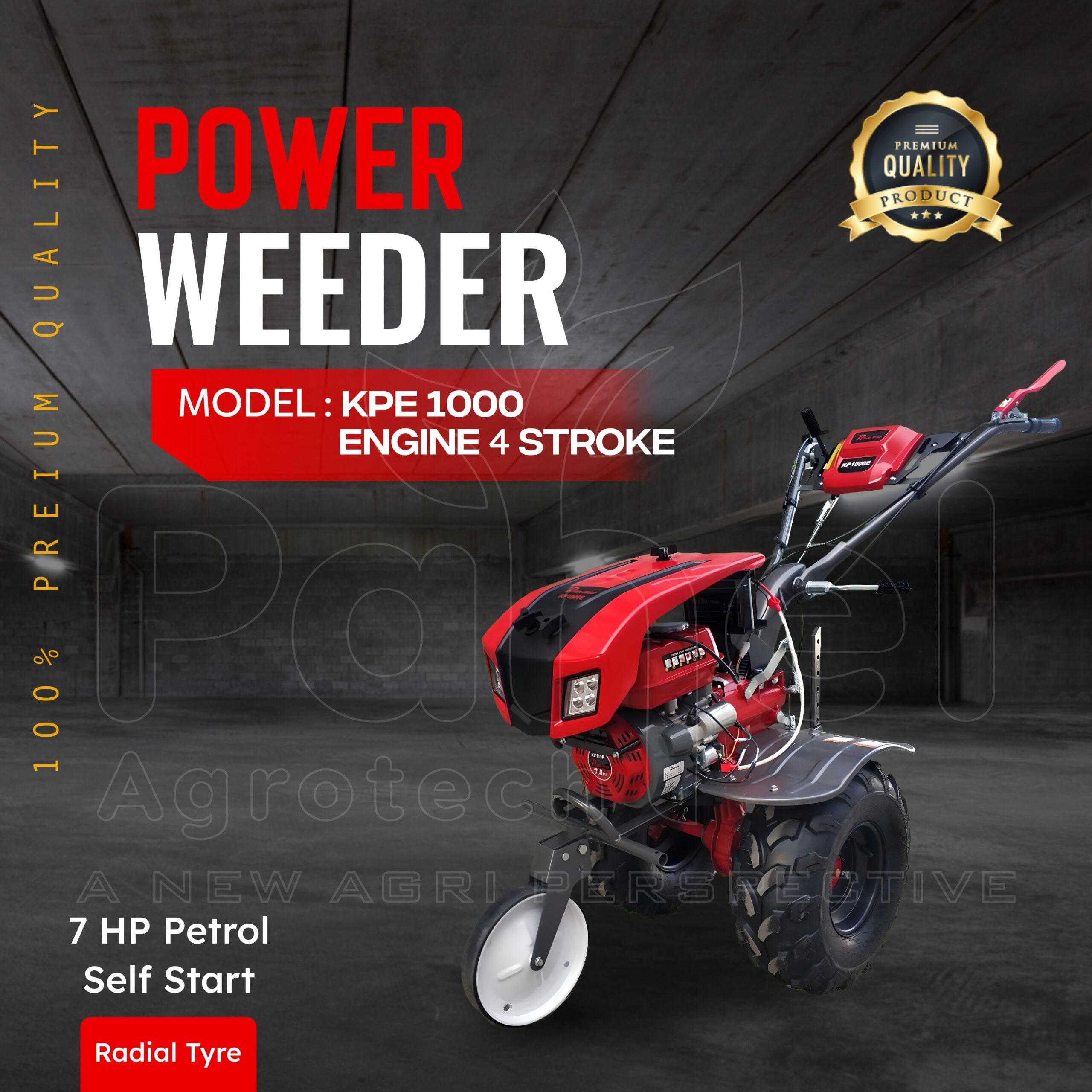 Pahel KPE 1000R Riga Italy  7 HP Petrol Power Weeder with Radial Tyre, Self Start & Headlight