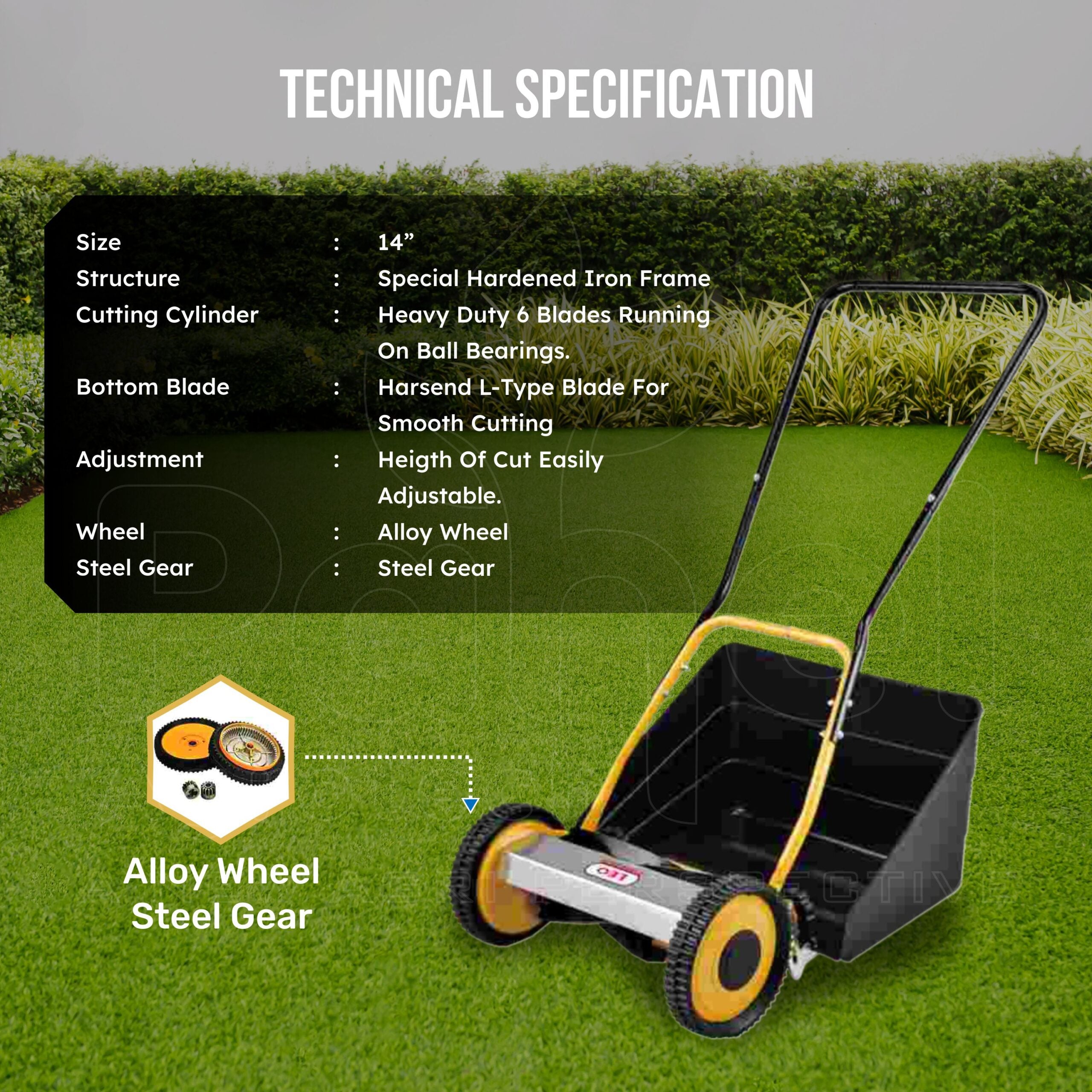 Pahel Manual Wheel Type Lawn Mower with Steel Gear