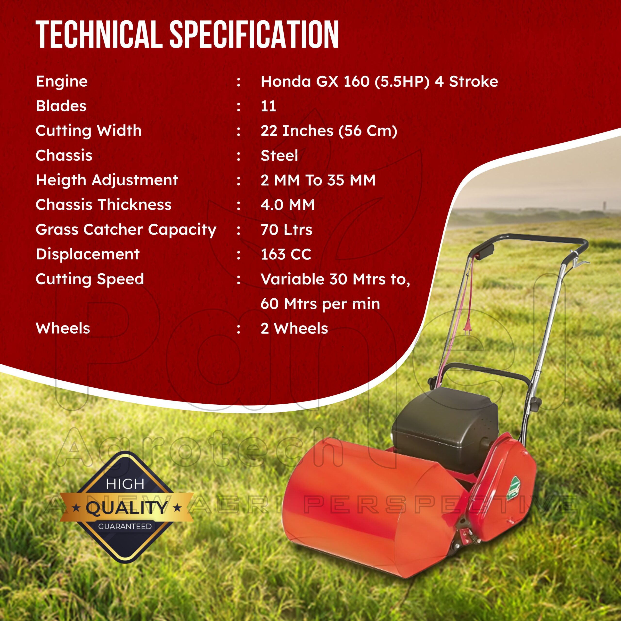 Pahel Green Mower 22 inch Honda 4 Stroke Petrol GX 160