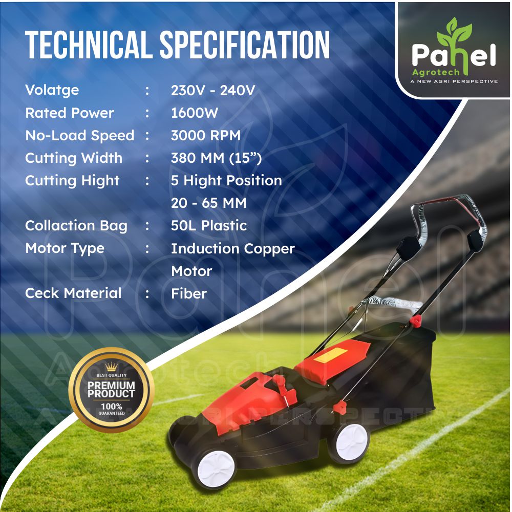 Pahel 1600W Electric Lawn Mower with 15" Cutting Width