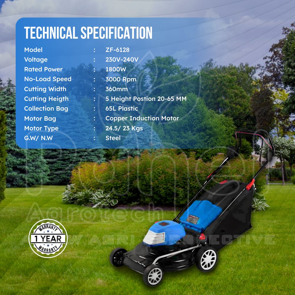 Pahel 1800W Electric Lawn Mower with 18" Cutting Width - Steel DECK