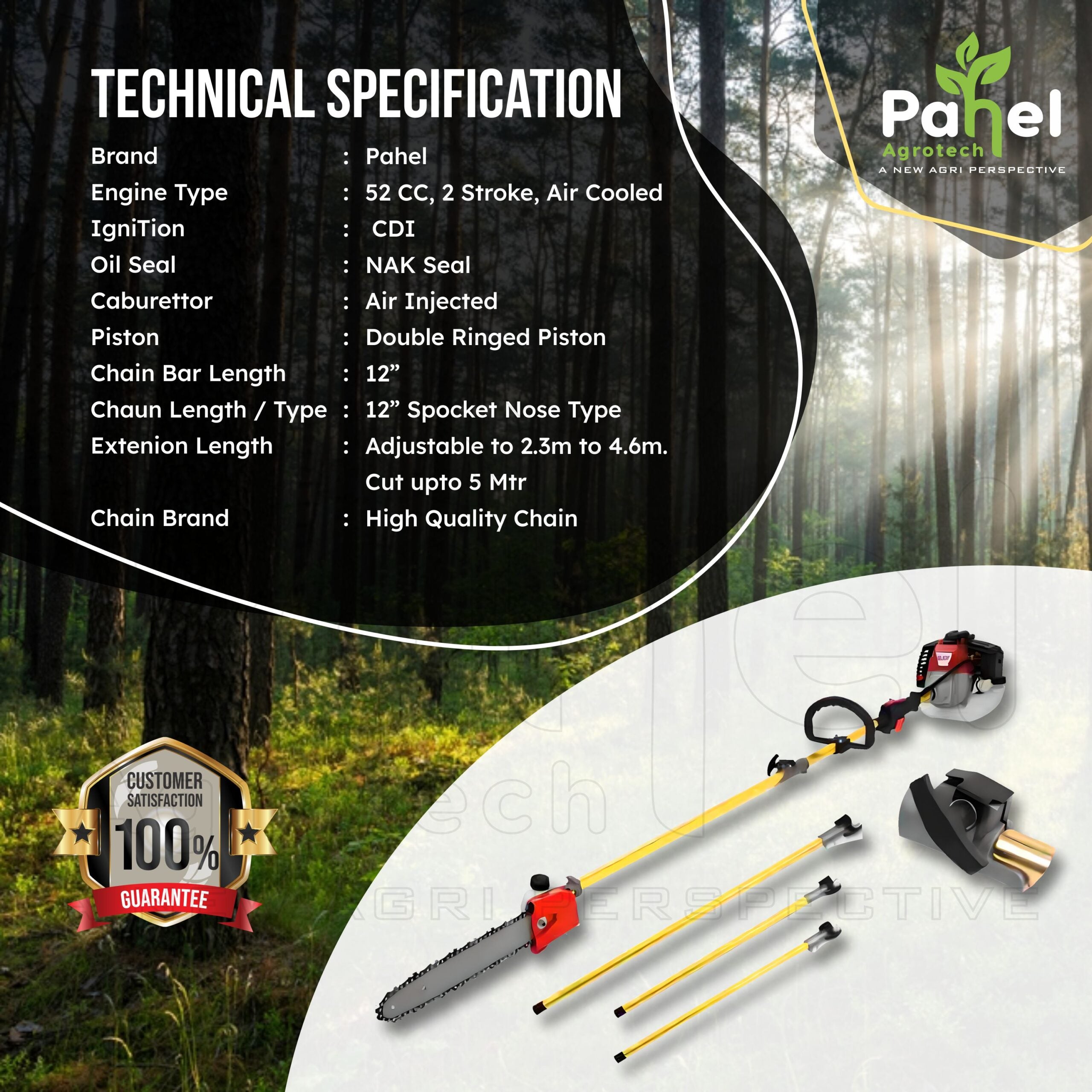 Pahel Petrol 52 CC Pole Pruner 5 Meter length