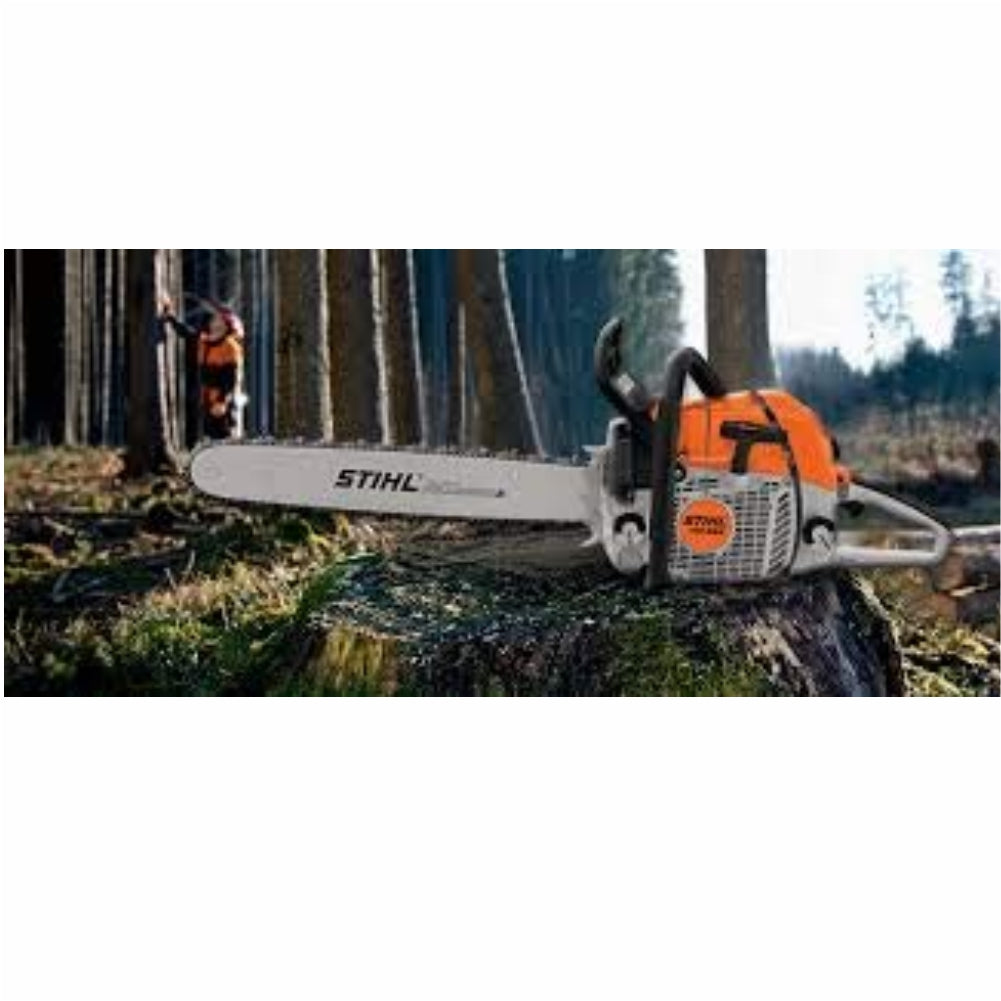Close-up of RS .325″ chain and side-mounted tensioner on Stihl MS 382”