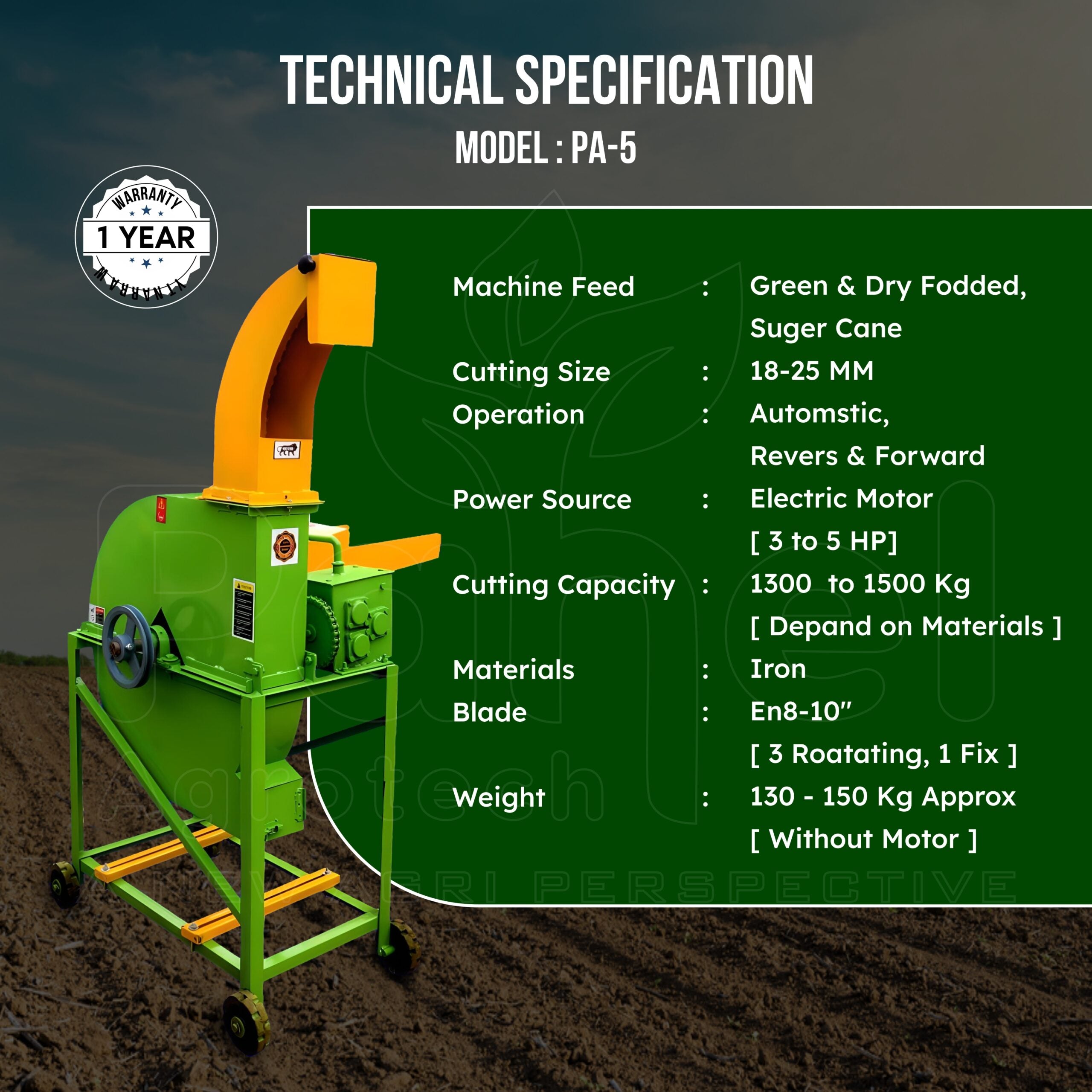 Blower Model Chaff Cutter With 3 HP Motor