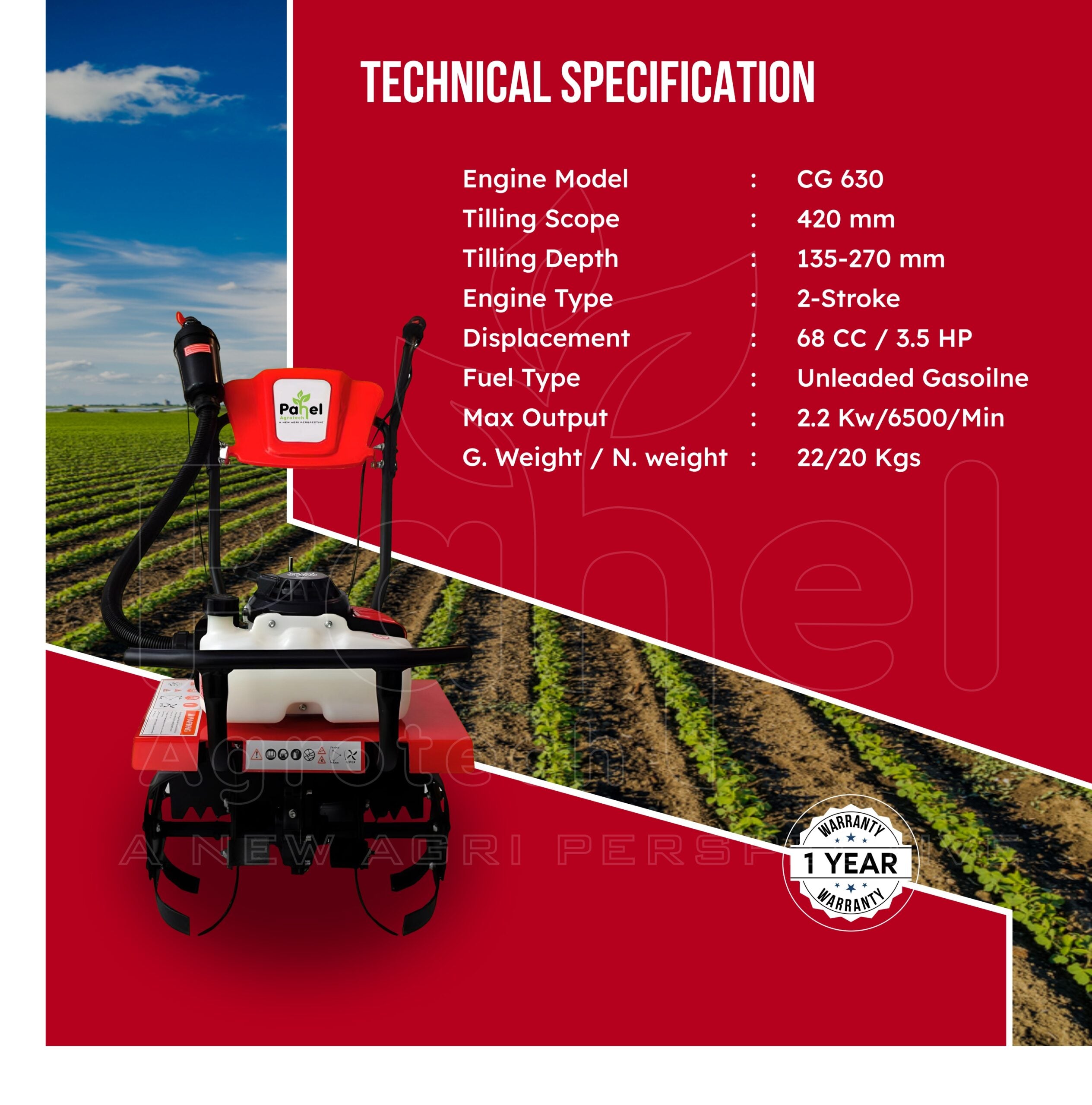 Pahel CG 680 Riga Italy 3.5 HP Power Tiller