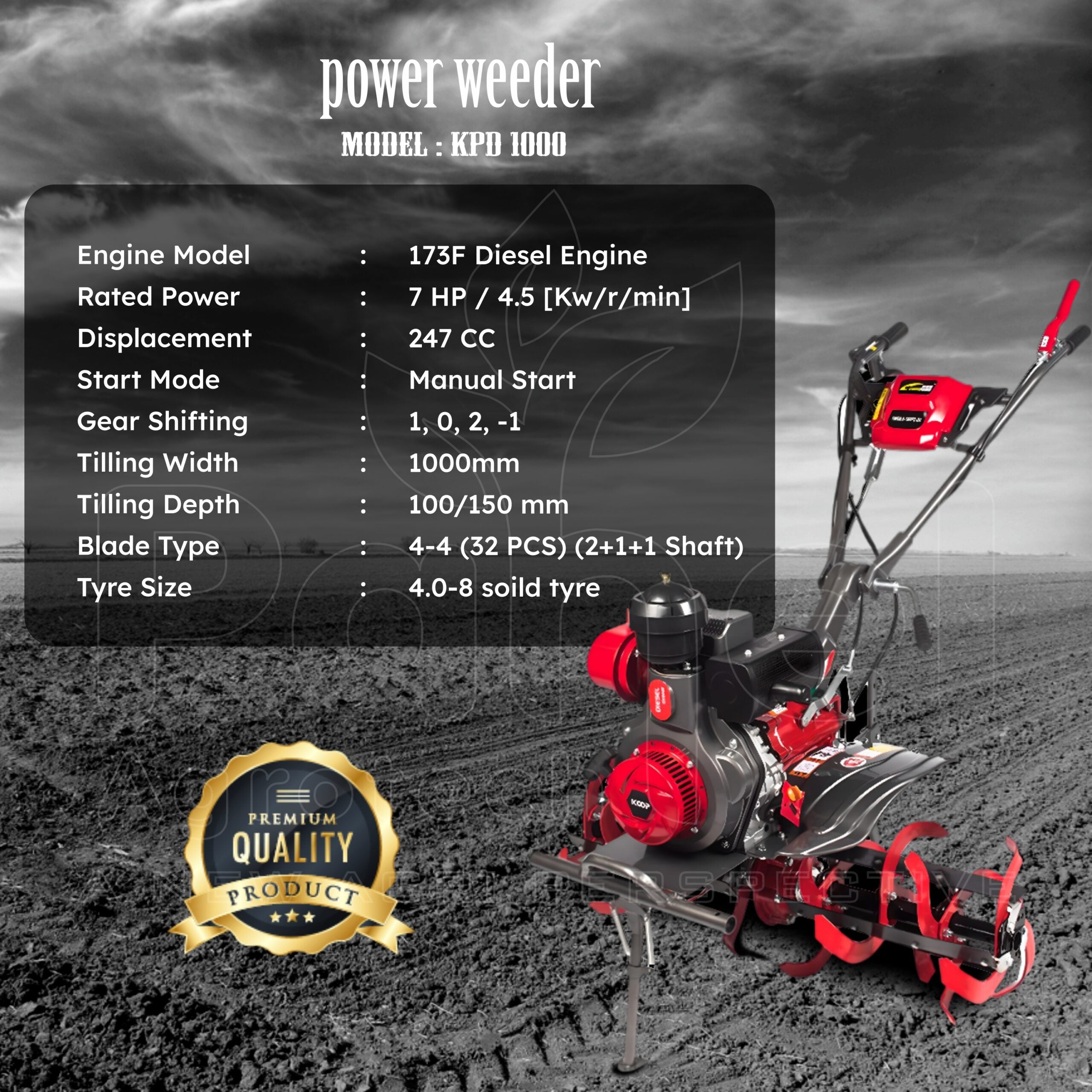 Pahel KPD 1000 Riga Italy 7 HP Diesel Power Weeder