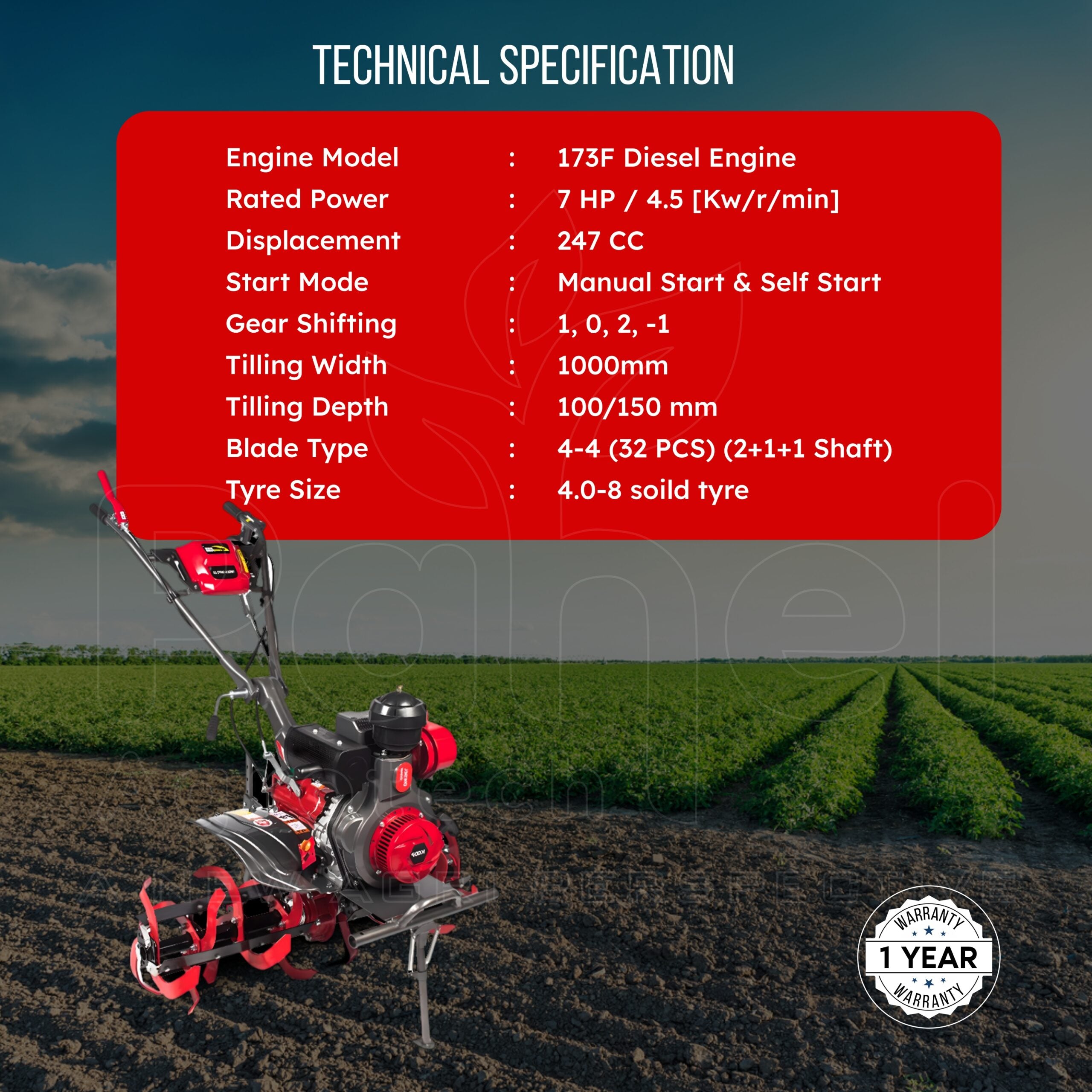 Pahel KPDE 1000 Riga Italy 7 HP Self Start Diesel Power Weeder