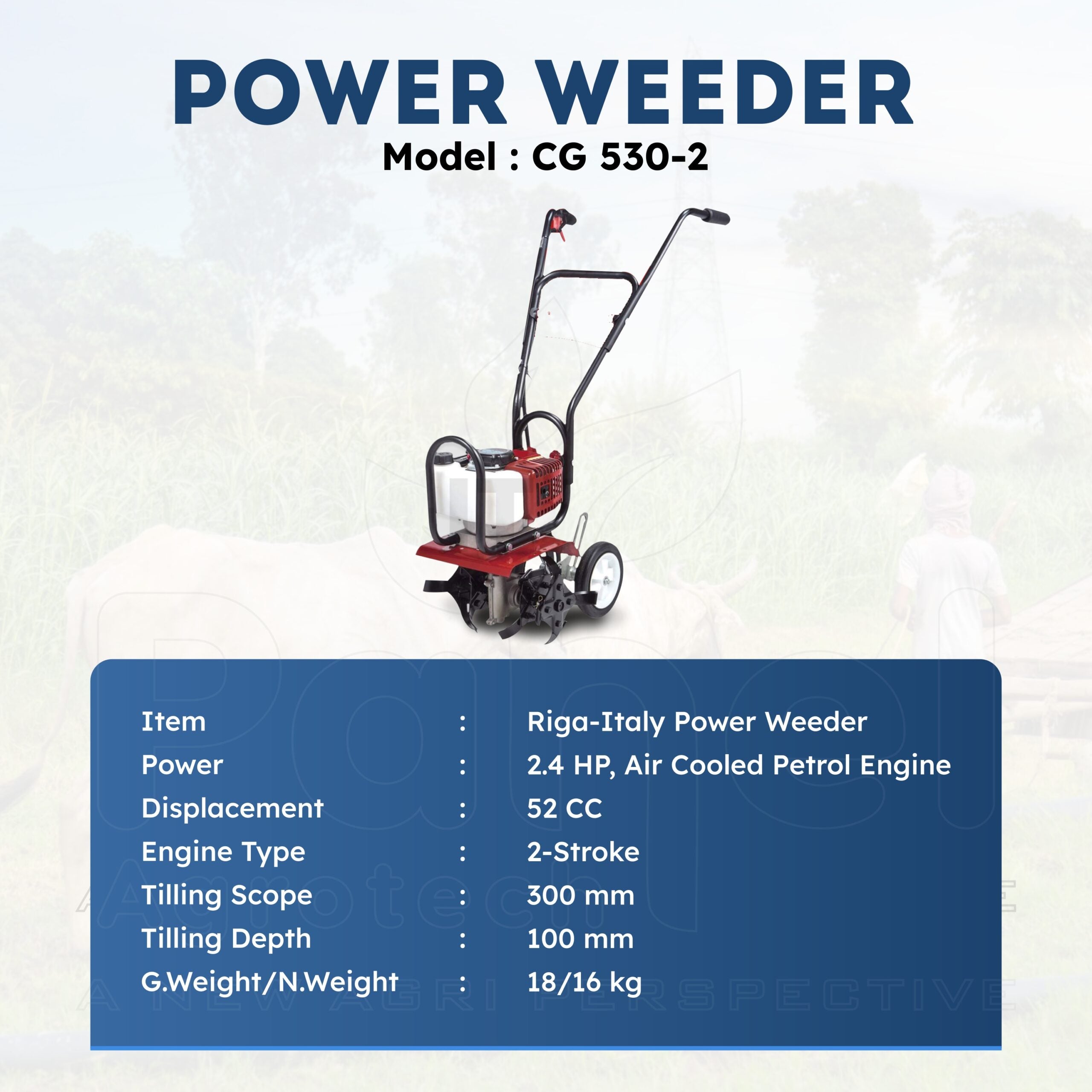 Pahel CG-520 Riga Italy 2.4 HP 2 Stroke Petrol Mini Power Tiller