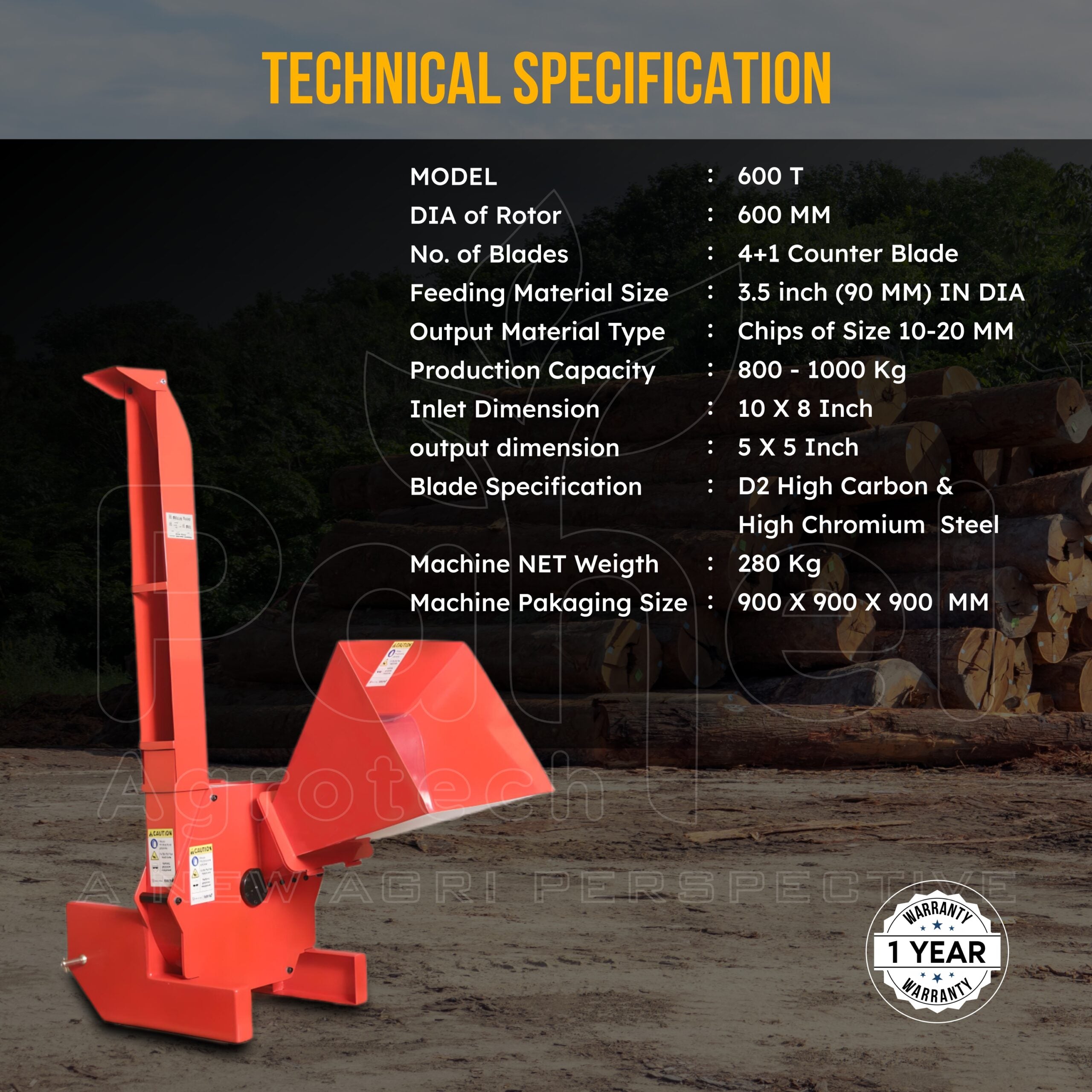 600T Tractor Operated Wood Chipper Shredder – High-Capacity Agricultural Shredder