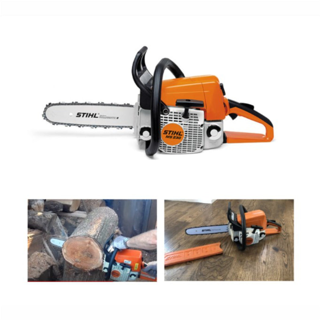 Stihl MS 230 Petrol Chainsaw – 16″ / 18″ Guide Bar & PMM3 Saw Chain | Versatile Home & Farm Saw