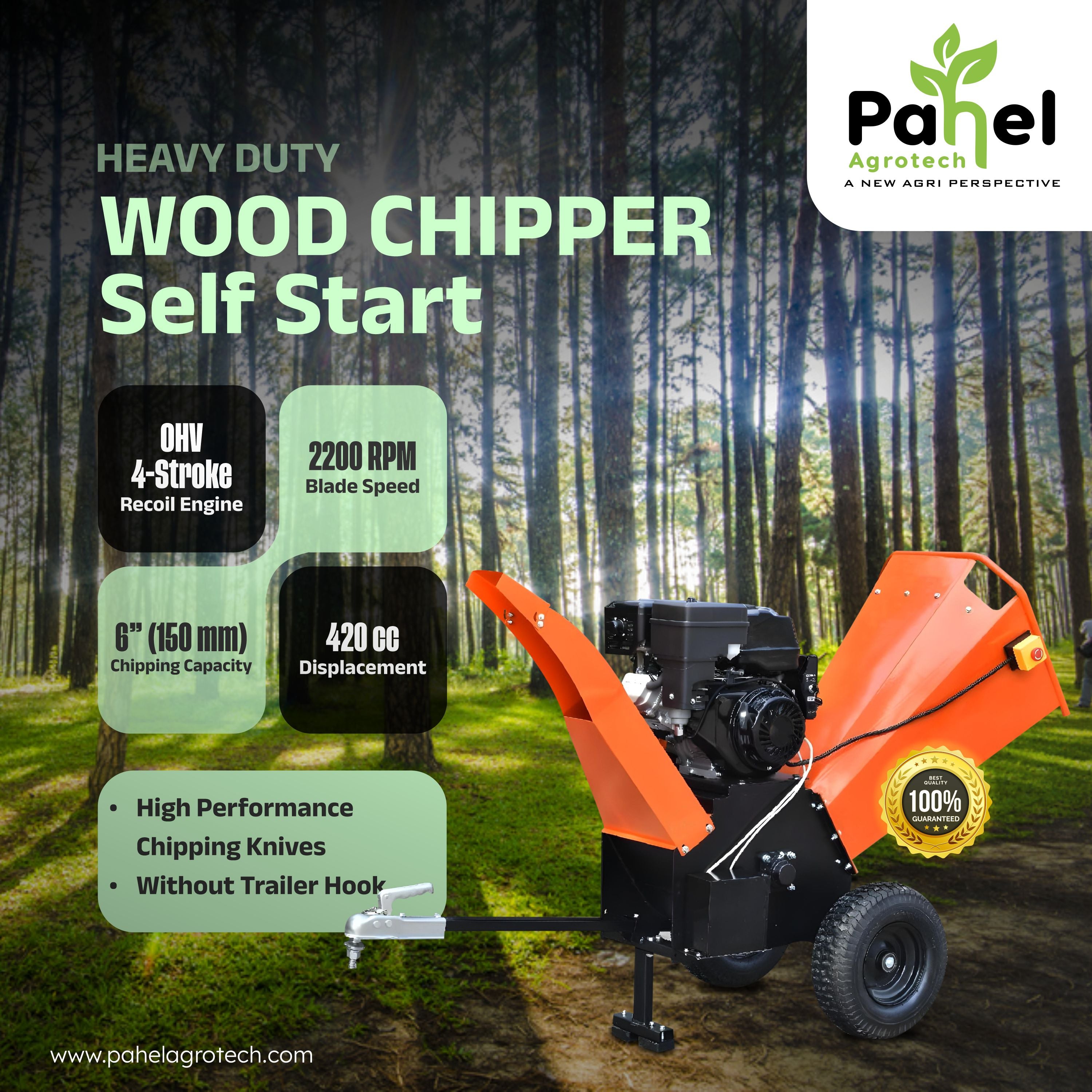 15 HP Self Start Petrol Wood Chipper Shredder – User-Friendly High-Capacity Chipper