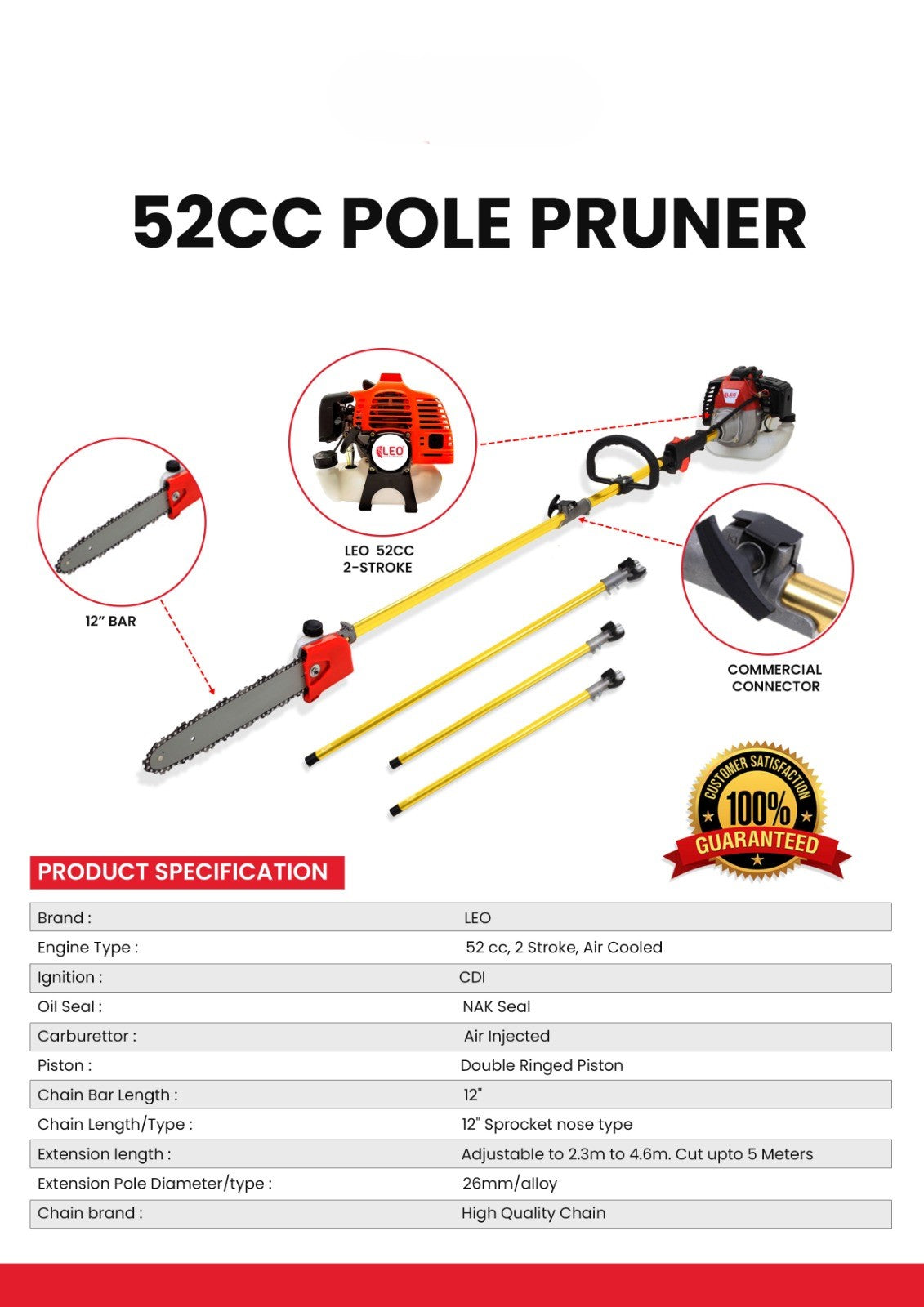 Pahel Petrol 52 CC Pole Pruner 5 Meter length