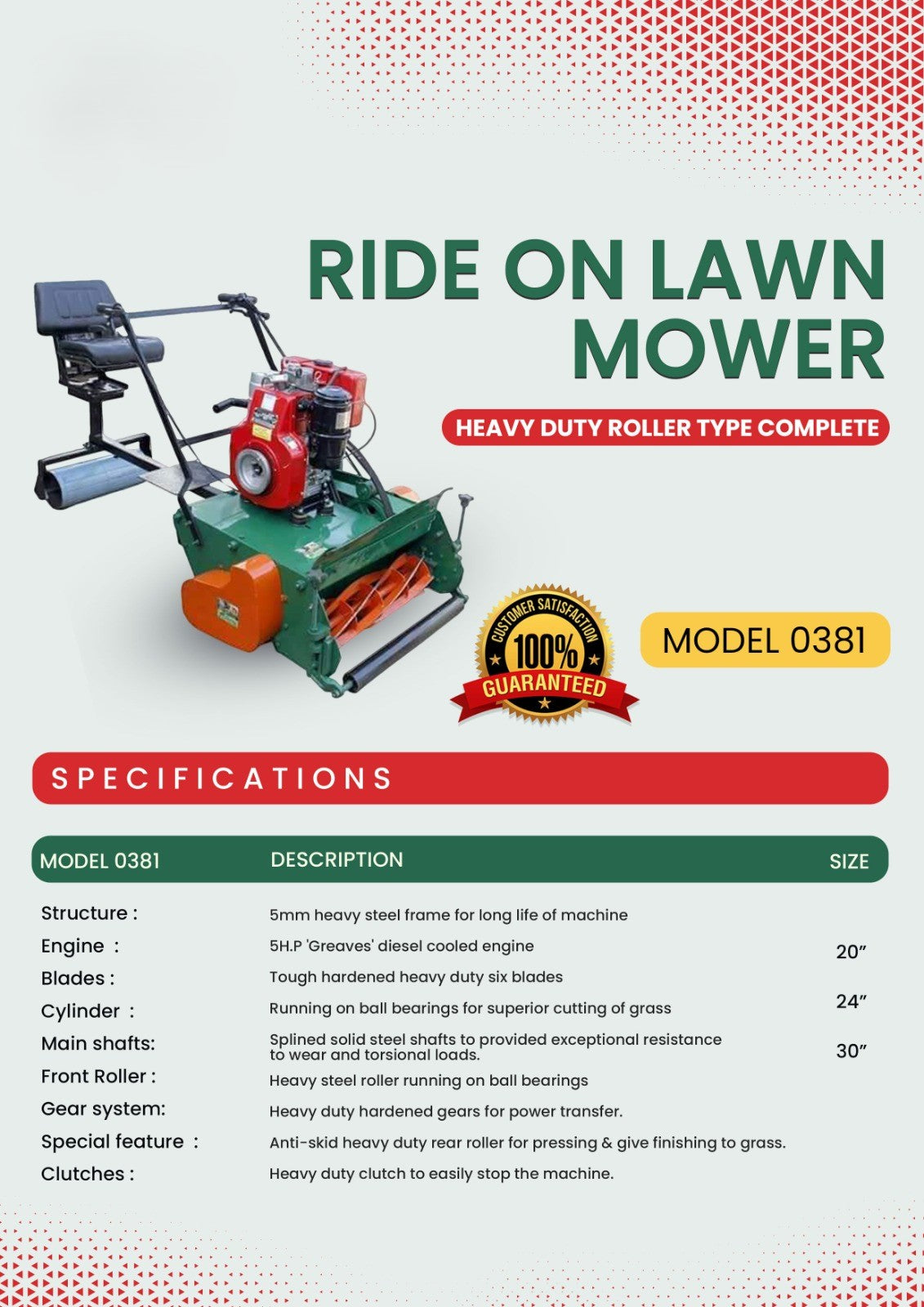 Pahel Diesel Ride On Lawn Mower