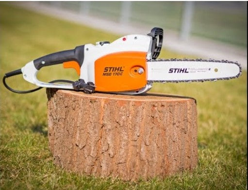 STIHL MSE 170 C-BQ electric chainsaw side view with 14-inch guide bar