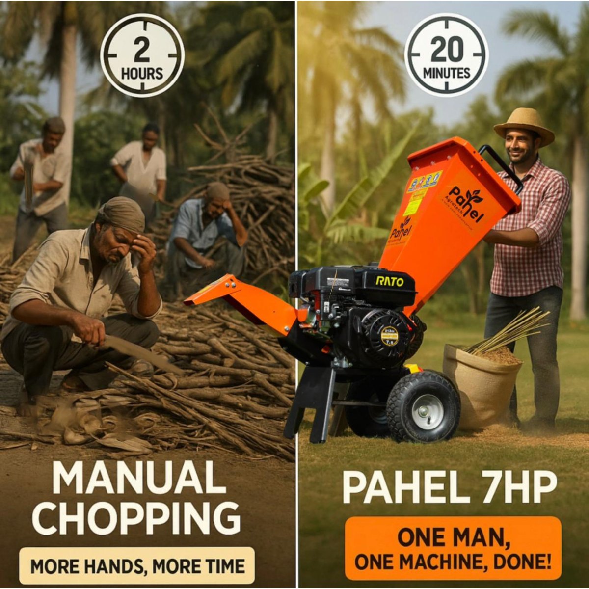 7 HP Mini Petrol Wood Chipper Shredder – Compact Direct Drive Design for Garden & Farm Waste