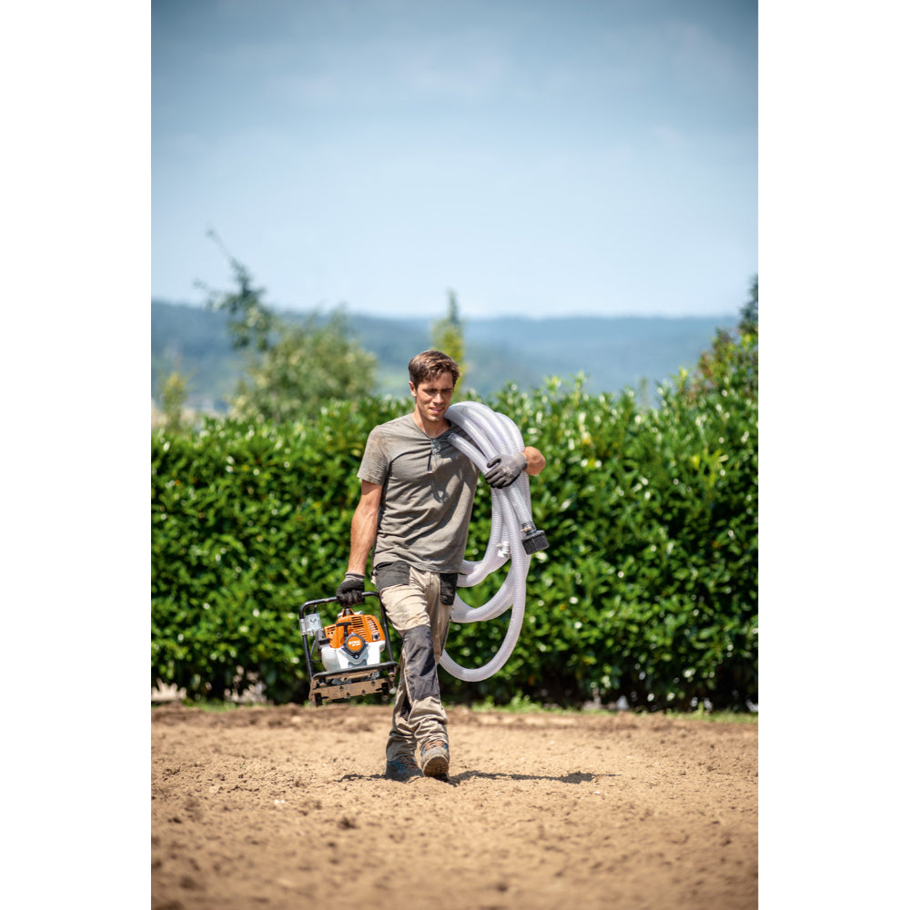 STIHL WP 230 petrol water pump side view on garden surface