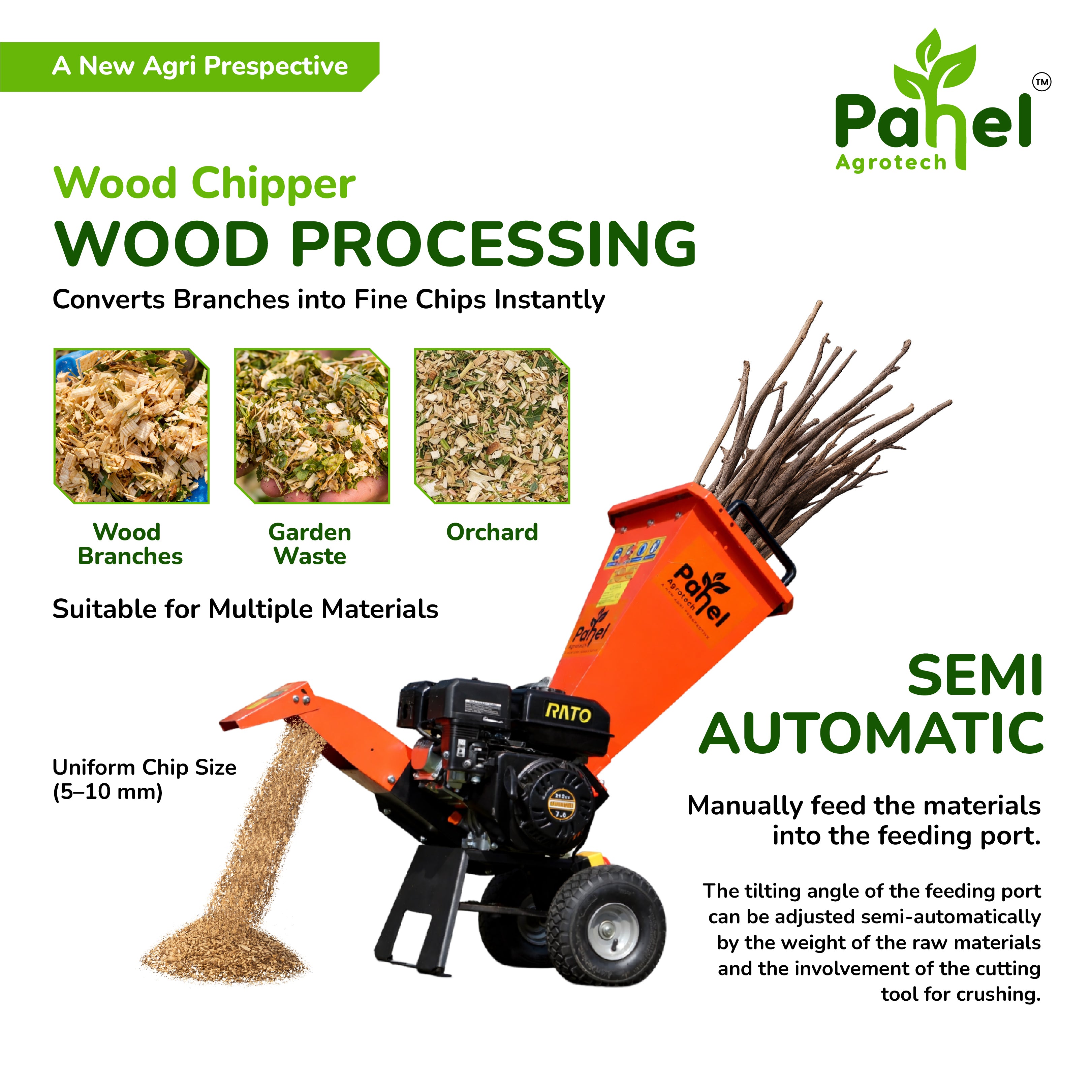 7 HP Mini Petrol Wood Chipper Shredder – Compact Direct Drive Design for Garden & Farm Waste