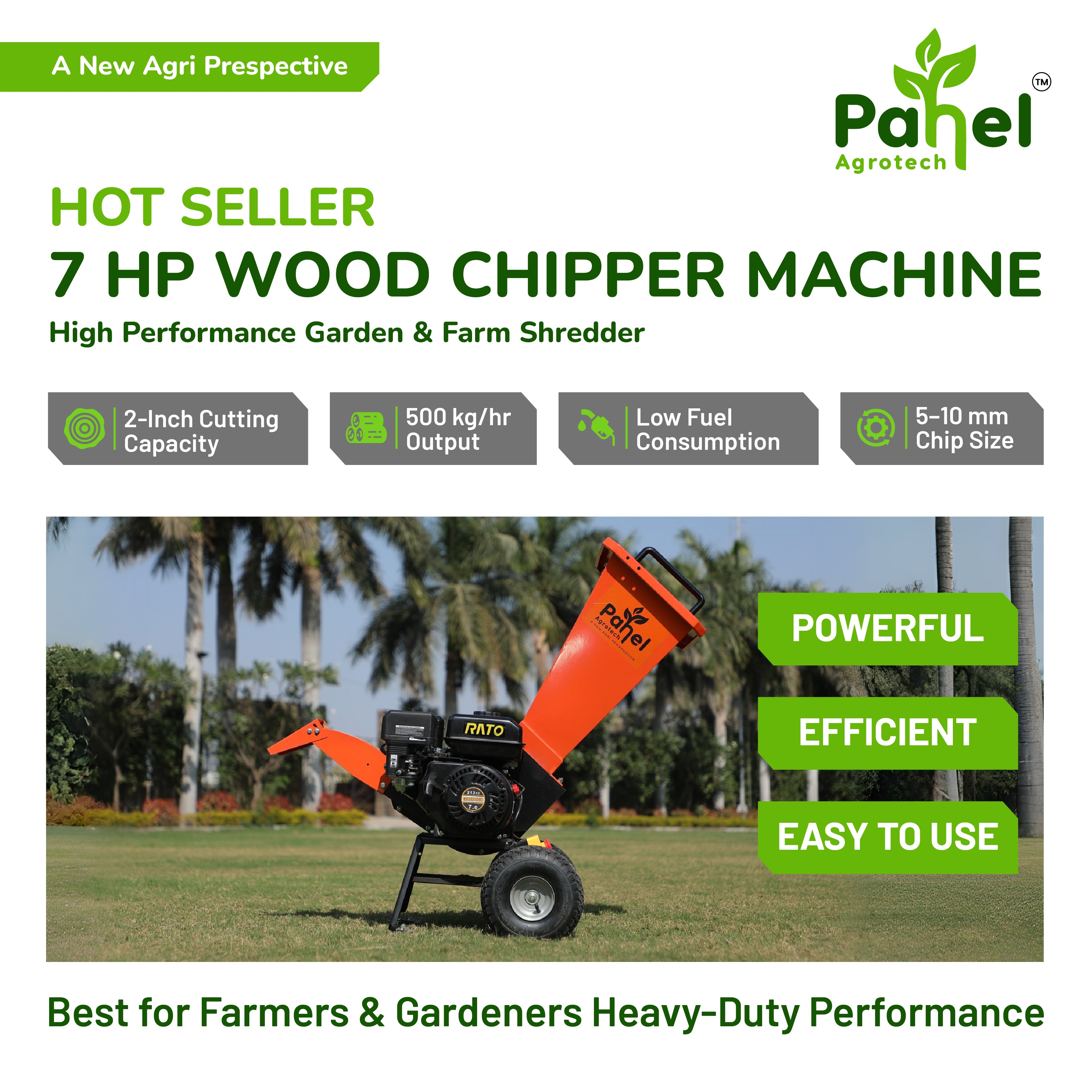 7 HP Mini Petrol Wood Chipper Shredder – Compact Direct Drive Design for Garden & Farm Waste