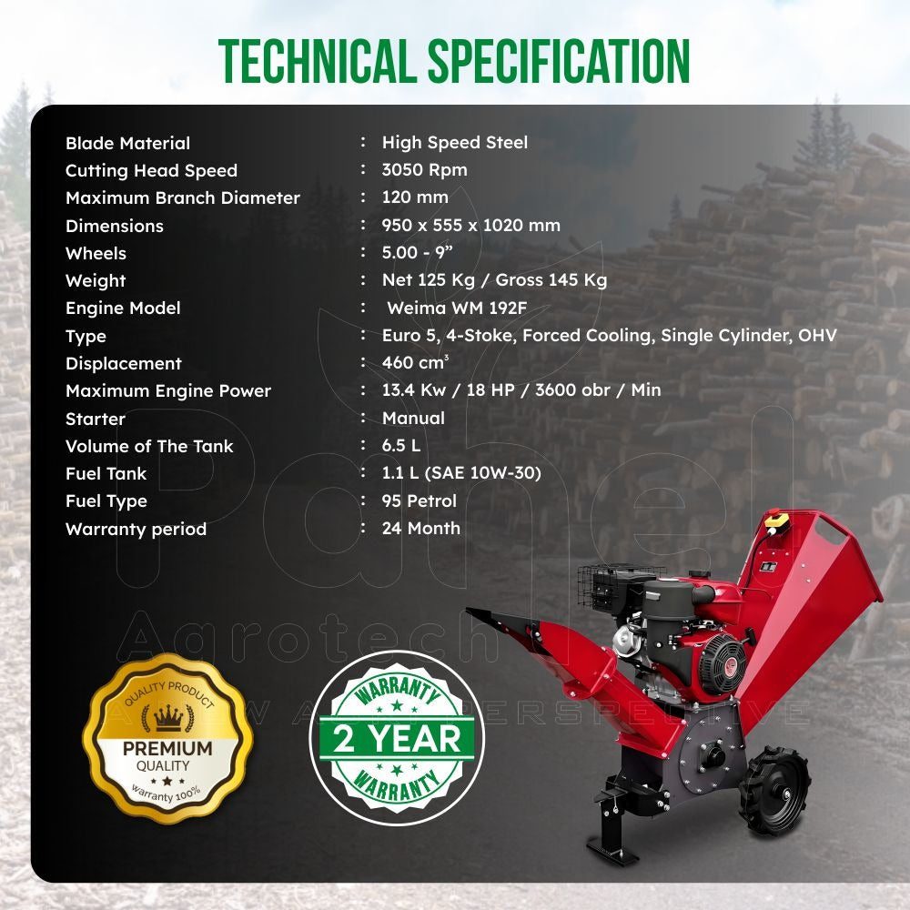 18 HP Heavy Duty Wood Chipper Shredder– Industrial-Grade Chipping Power for Toughest Jobs