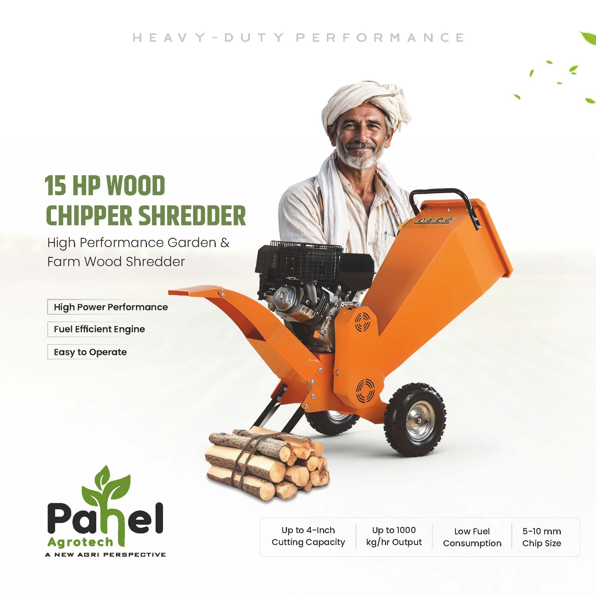 15 HP RATO Engine Wood Chipper Shredder – Heavy-Duty for Branches, Leaves & Coconut Waste