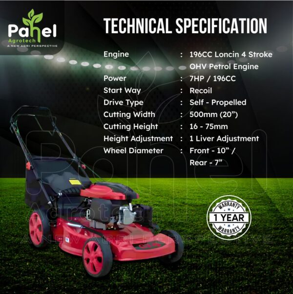 Self propelled 4 Stroke Petrol Power Rotary Lawn Mower - Image 5