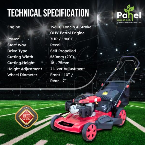 Self propelled 4 Stroke Petrol Power Rotary Lawn Mower - Image 3